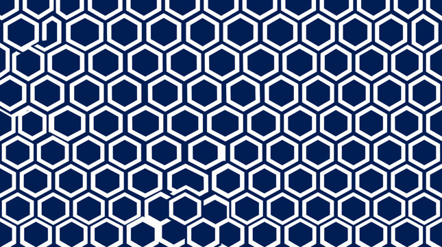 Blue and white hexagonal honeycomb seamless pattern.
