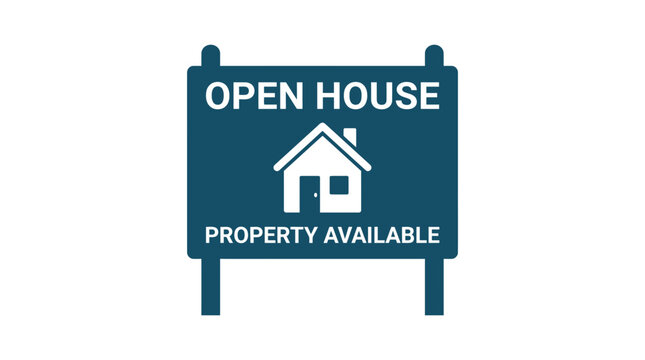 Blue open house property available yard sign.