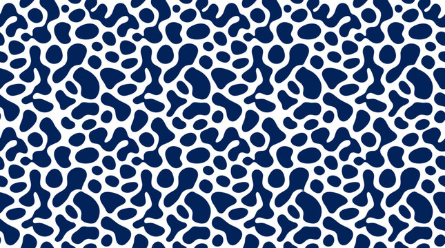 Blue organic blob cell pattern on white background.