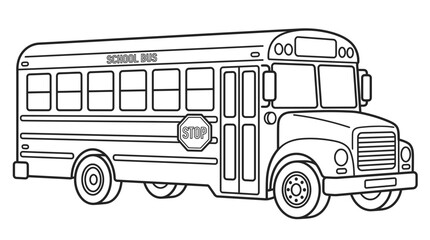 Classic school bus transportation line art drawing. © Tisa