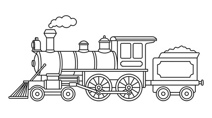Classic steam locomotive train line art illustration. © Tisa