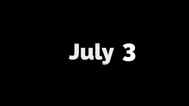 dynamic scroll month july with date from 1 to 31, calendar animation scroll, New year calendar, new month calendar video on transparent video or black background, 4k video