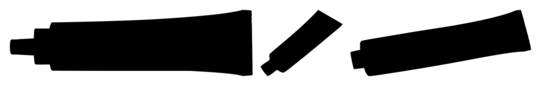Black silhouette, white background: toothpaste tube set with simple line art design featuring line art, illustrations, graphic resources with vector and design elements