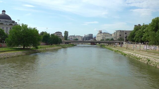 Vardar river in Skopje, north Macedonia