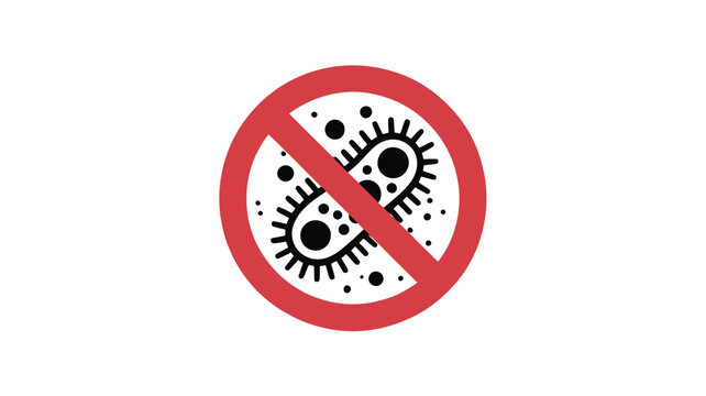 Virus prevention symbol with prohibited germ icon on gray background