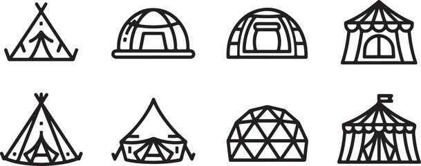Eight different types of tents and shelters icon © tarik