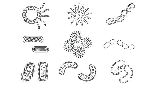 Microorganism icon collection isolated scientific illustration set