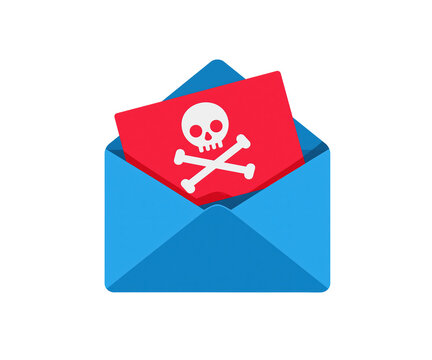 Malware warning envelope icon with skull and bones