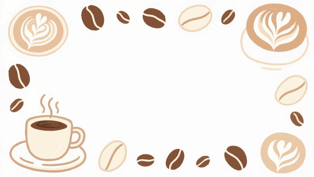 Cute hand-drawn coffee frame with beans and machine