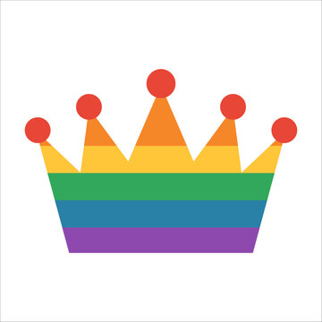 Cute rainbow crown vector icon isolated on white background. Flat cartoon royal king queen tiara symbol for LGBTQ pride and equality.