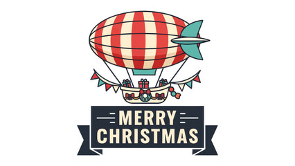 Christmas Blimp Greeting: A festive blimp adorned with red and white stripes, adorned with holiday decorations and a banner reading Merry Christmas. © Mahbuba
