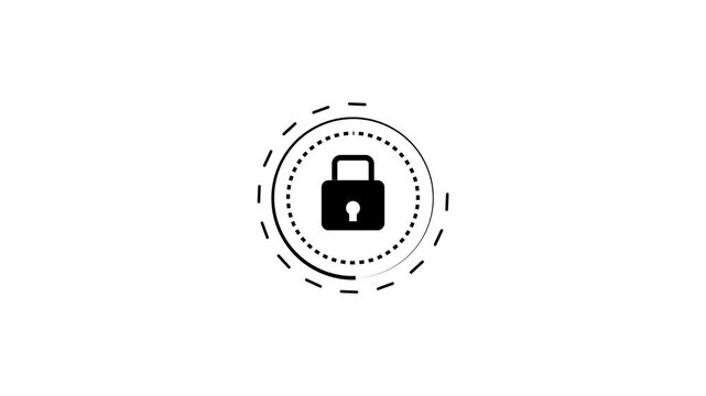 Minimalist Padlock Security Animation with Rotating Circles on White Background