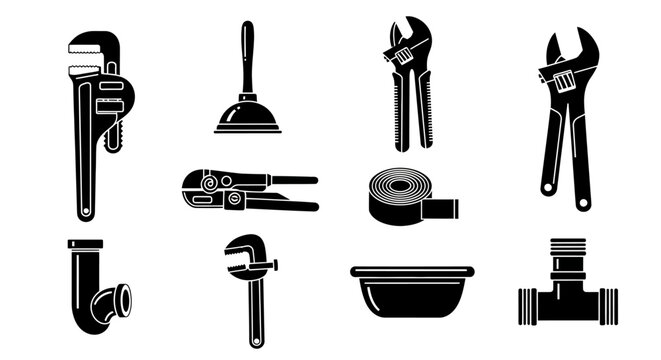 Plumbing Tools and Supplies Icon Set