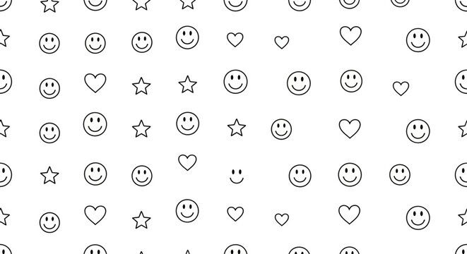 Minimal Smiley Face, Heart, and Star Pattern Design