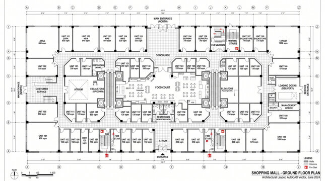 Shopping mall ground floor architectural floor plan