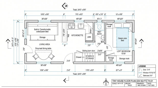 Modern tiny house floor plan layout design