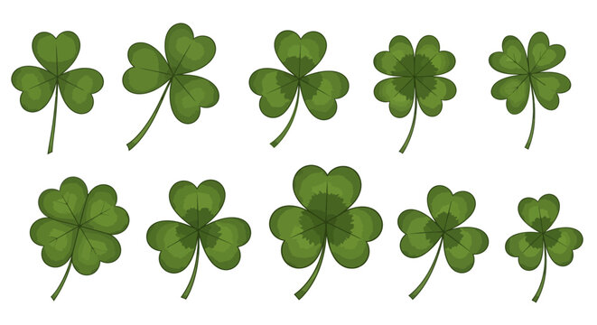 Collection of green four leaf clovers for st patricks day or luck symbol