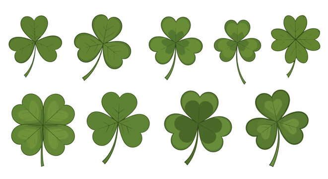 Collection of green four leaf clovers for st patricks day or luck symbol