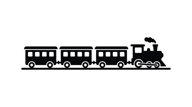 Train With Passenger Cars Silhouette Against White Background