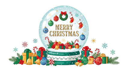 Fototapeta premium Christmas Snow Globe Celebration: A festive snow globe filled with holiday cheer, surrounded by brightly wrapped gifts, candy canes, and sparkling snowflakes.