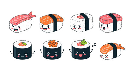 Kawaii Sushi Character Icon Set © Nitastock
