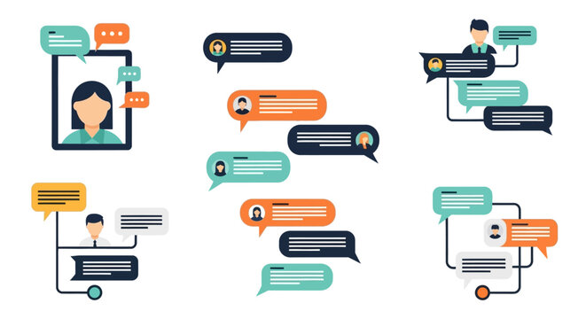 Chat Bubble and User Avatar Icon Set