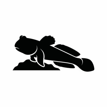 Black silhouette icon of a mudskipper fish on a riverbank with mudskipper