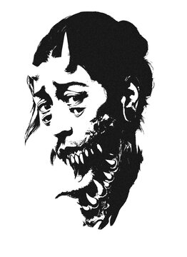 Evil Jester or Joker Character Black and White Silhouette Illustration