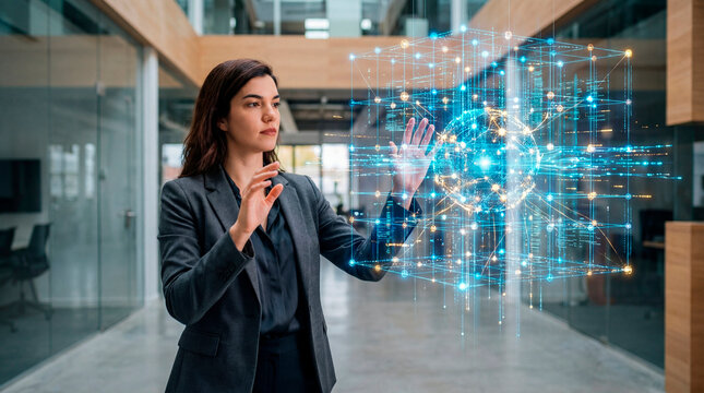 Technology executive managing global data network through interactive digital interface