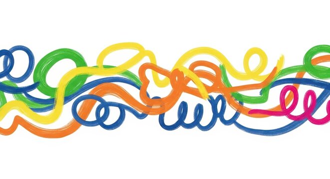 Colorful Abstract Hand-Drawn Tangled Lines and Scribbles on White Background for Creative Design Projects