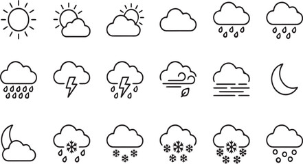 Fototapeta premium Set of line style weather forecast icons for modern mobile application user interfaces.