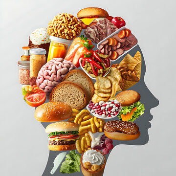 Human Brain Filled with Junk Food Symbolizing Unhealthy Lifestyle Choices.