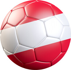 Obraz premium Football / soccer ball with a flag overlay of Austria isolated on transparent background. International match and national team of Austria concept