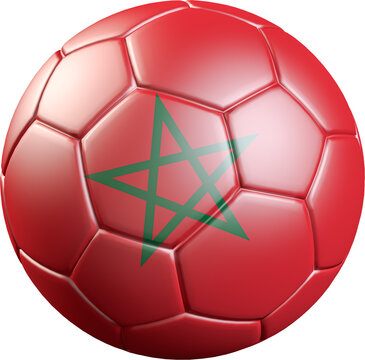 Football / soccer ball with a flag overlay of Morocco isolated on transparent background. International match and national team of Morocco concept
