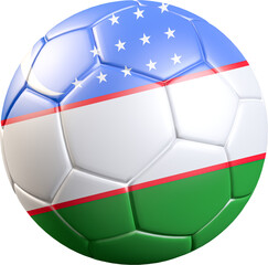 Obraz premium Football / soccer ball with a flag overlay of Uzbekistan isolated on transparent background. International match and national team of Uzbekistan concept