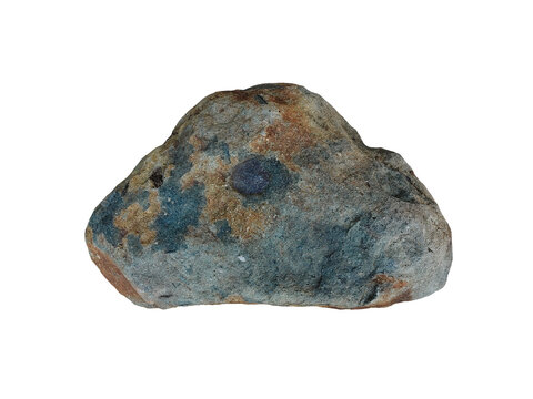 Large natural andesite rock stone isolated on white background. Volcanic igneous rock with a rugged, grainy texture and earthy gray-brown tones.