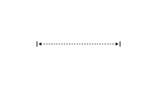 Vertical line measuring height animation on white background with alpha channel. White vertical doth line measuring motion animation.