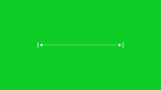 Vertical line measuring height animation on green background with alpha channel. White vertical doth line measuring motion animation.