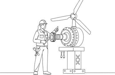 Obraz premium Technician Inspecting Wind Turbine Gearbox for Maintenance and Repair.