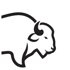 Bison head vector icon with minimalist black line art profile of an American buffalo for branding and logo design © Zulfa