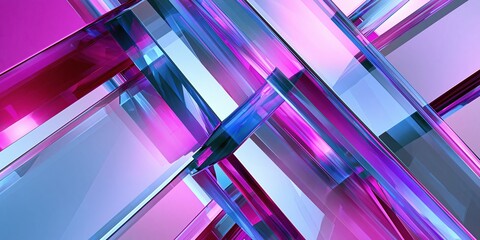 Fototapeta premium Abstract neon geometric tunnel with reflections and glowing lines