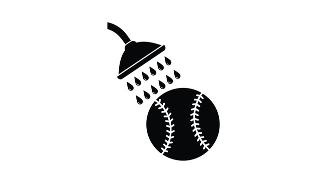 Baseball And Showerhead Silhouette Against White Background