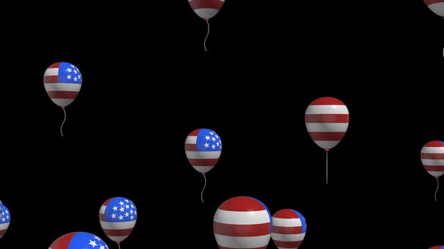 A shiny American flag balloon on transparent background. Used for birthday decorations, Independence Day, party decorations, celebration designs, and event posters.