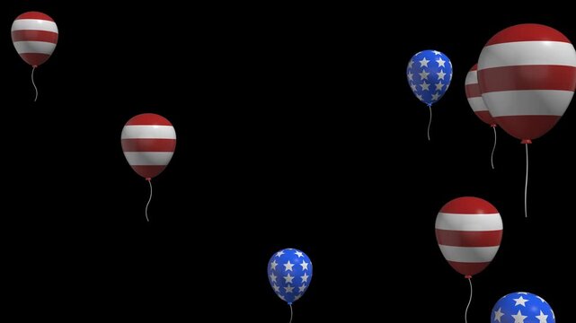 American flag balloons flaying on transparent background. Used for birthday decorations, Independence Day, party decorations, celebration designs, and event posters.