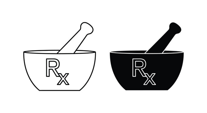 Two medicine bottles, one white and one black, with rx symbols