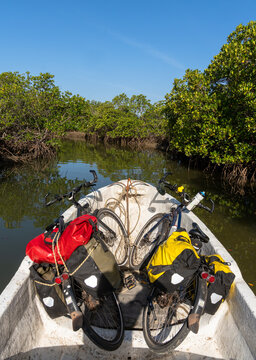 Bicycles loaded on a boat for a river crossing, Senegal