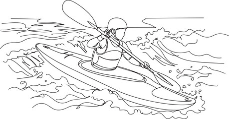 Obraz premium Kayaker paddling through rough water, focused on the sport and the challenge ahead, enjoying the outdoor activity.