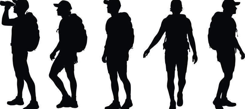 Hiker Backpackers Silhouettes Walking Hiking Exploring Outdoor Adventure Keywords: hiker, backpacker, silhouette, person, man