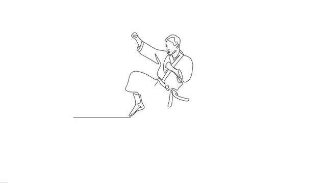 Karate Man One Line Art Animation of Martial Arts Kick