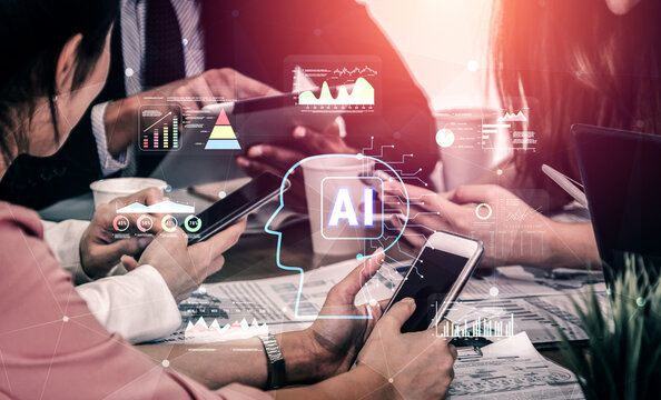 AI powered business intelligence for advanced data analysis. A concept of a smart system using AI to interpret and visualize company metrics. Motif